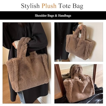 Extolove Fluffy Tote Bag for Women - Faux Fur Large Handbag