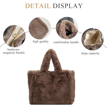 Extolove Fluffy Tote Bag for Women - Faux Fur Large Handbag