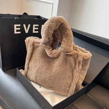 Extolove Fluffy Tote Bag for Women - Faux Fur Large Handbag