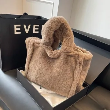 Extolove Fluffy Tote Bag for Women - Faux Fur Large Handbag