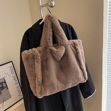 Extolove Fluffy Tote Bag for Women - Faux Fur Large Handbag