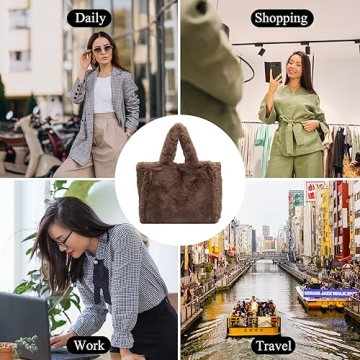 Extolove Fluffy Tote Bag for Women - Faux Fur Large Handbag
