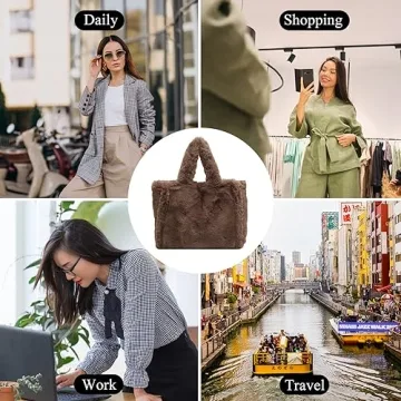 Extolove Fluffy Tote Bag for Women - Faux Fur Large Handbag