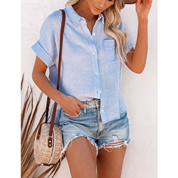 Shebote Women's Stylish Cotton Button Down Shirt