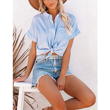 Shebote Women's Stylish Cotton Button Down Shirt