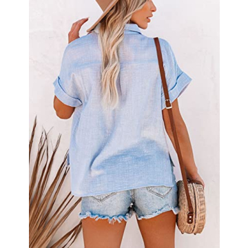 Shebote Women's Stylish Cotton Button Down Shirt