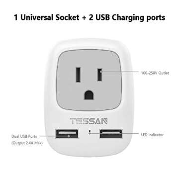 US to UK Ireland Travel Plug Adapter 2 Pack, TESSAN Type G Power Outlet Adaptor with 2 USB for USA t...