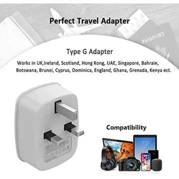 UK Travel Plug Adapter with Dual USB Ports 2 Pack