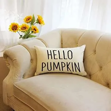 Ogiselestyle Hello Pumpkin Lumbar Throw Pillow Cover 12 x 20 Inch Autumn Thanksgiving Farmhouse Harvest Cushion Case Decoration for Sofa Couch