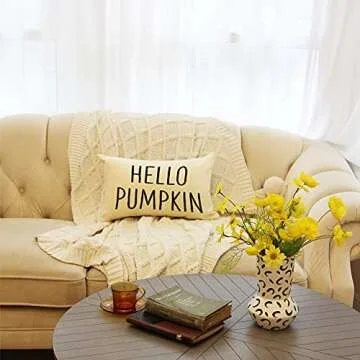 Ogiselestyle Hello Pumpkin Lumbar Throw Pillow Cover 12 x 20 Inch Autumn Thanksgiving Farmhouse Harvest Cushion Case Decoration for Sofa Couch