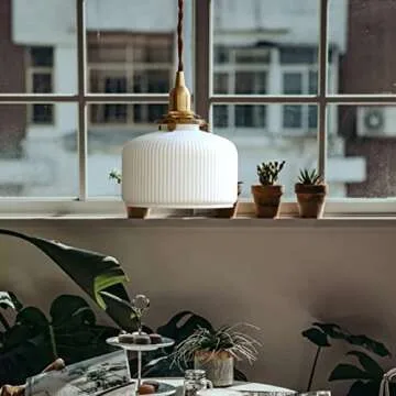 Nordic Pendant Light OTTOSON Modern Ribbed Pendant Single Bulb Ceramics Ceiling Hang Light in White ...