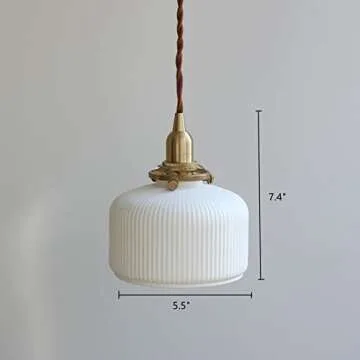 Nordic Pendant Light OTTOSON Modern Ribbed Pendant Single Bulb Ceramics Ceiling Hang Light in White and Brass for Kitchen Island Living Dining Room, B (66598-B)