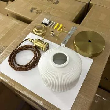 Nordic Pendant Light OTTOSON Modern Ribbed Pendant Single Bulb Ceramics Ceiling Hang Light in White and Brass for Kitchen Island Living Dining Room, B (66598-B)