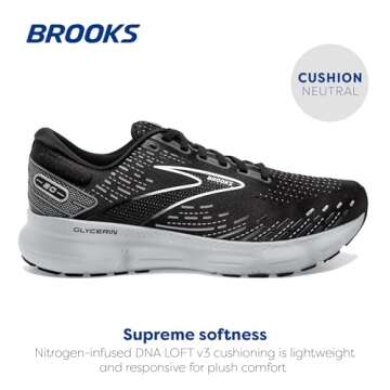 Brooks Women's Glycerin 20 Neutral Running Shoe - Black/White/Alloy - 11 Wide