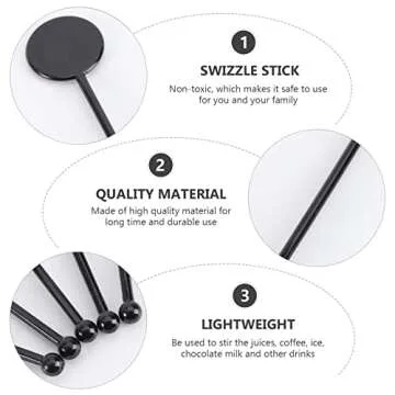 Tofficu 100 Pcs 7" Black Plastic Drink Stirrers,Plastic Swizzle Sticks, Cocktail Sticks Disposable Swizzle Sticks for Cocktails, Coffee, and Beverages - Perfect for Bars, Parties, and Weddings