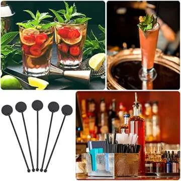 Tofficu 100 Pcs 7" Black Plastic Drink Stirrers,Plastic Swizzle Sticks, Cocktail Sticks Disposable Swizzle Sticks for Cocktails, Coffee, and Beverages - Perfect for Bars, Parties, and Weddings