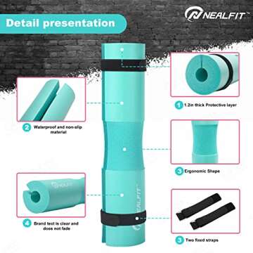 NEALFIT Barbell Pad Squat Pad for Squats—Squat Bar Pad—Great for Weightlifting,Lunges and Hip Thrusts—Foam Sponge Pad—Fit Standard and Olympic Bars Perfectly (Mint Green)
