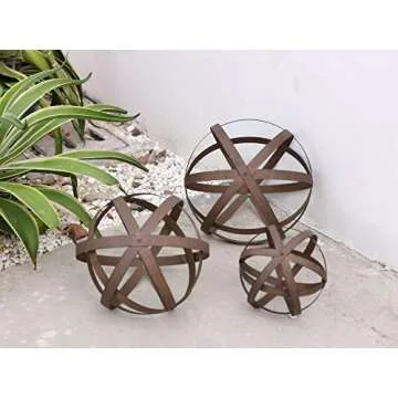 BSTGIFTS Metal Garden Spheres, Metal Band Decorative Spheres, Metal Folding Orb Garden Ball, Sets of 3