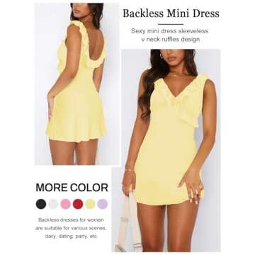 MIYIEONZ Women's Sexy Ruffles V Neck Dress Sleeveless Mini Dress with Backless Style