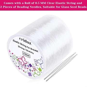 Stretchy String for Bracelets, Cridoz 0.5mm Clear Elastic String Stretch Cord Bracelet String with 2 Pcs Beading Needles for Seed Beads, Pony Beads, Bracelets and Jewelry Making