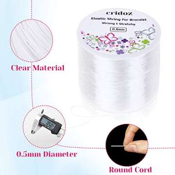 Stretchy String for Bracelets, Cridoz 0.5mm Clear Elastic String Stretch Cord Bracelet String with 2 Pcs Beading Needles for Seed Beads, Pony Beads, Bracelets and Jewelry Making