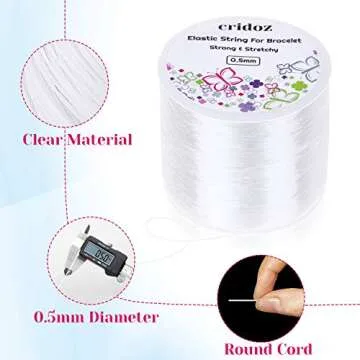 Stretchy String for Bracelets, Cridoz 0.5mm Clear Elastic String Stretch Cord Bracelet String with 2 Pcs Beading Needles for Seed Beads, Pony Beads, Bracelets and Jewelry Making