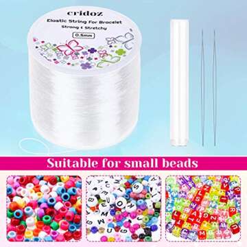 Stretchy String for Bracelets, Cridoz 0.5mm Clear Elastic String Stretch Cord Bracelet String with 2 Pcs Beading Needles for Seed Beads, Pony Beads, Bracelets and Jewelry Making
