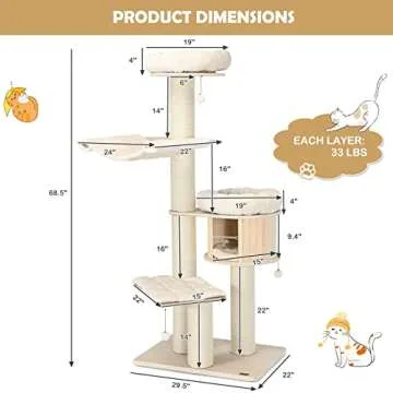 Tangkula Modern Cat Tree, Multi-Level Large Cat Tower w/Cat Condo, Hammocks & Hanging Basket, Tall Cat Tree w/Sisal Posts, Washable Cushions, Wood Cat Trees and Towers for Indoor Large Cats