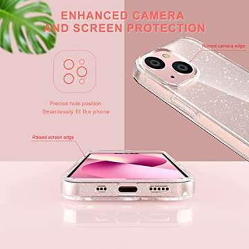 KSWOUS Sparkly Glitter Case for iPhone 13 6.1 Inch with Screen Protector[2 Pack] + Camera Lens Protector[2 Pack], Soft Protective Clear Cases for Women Girls Cute Shockproof Bling Phone Cover