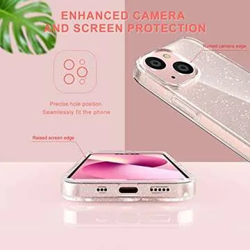 KSWOUS Sparkly Glitter Case for iPhone 13 6.1 Inch with Screen Protector[2 Pack] + Camera Lens Protector[2 Pack], Soft Protective Clear Cases for Women Girls Cute Shockproof Bling Phone Cover