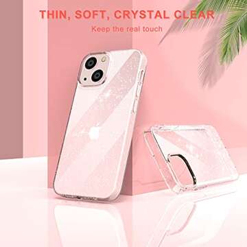 KSWOUS Sparkly Glitter Case for iPhone 13 6.1 Inch with Screen Protector[2 Pack] + Camera Lens Protector[2 Pack], Soft Protective Clear Cases for Women Girls Cute Shockproof Bling Phone Cover