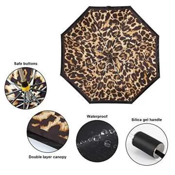 Kobold Silica Gel Handle Leopard Pattern Double Layers Canopy Parasol Umbrella Windproof Travel Compact UV Protection Umbrellas Lightweight