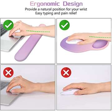 iCasso Desk Mat, Gaming Mouse Pad Wrist Support Set,4in1 XXL Large Mousepad + Keyboard Wrist Rest+Mouse Wrist Rest+Coaster Set with Ergonomic Design for Home Office Table Computer-Pink Purple