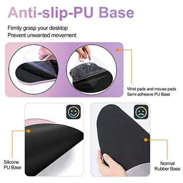 iCasso Desk Mat, Gaming Mouse Pad Wrist Support Set,4in1 XXL Large Mousepad + Keyboard Wrist Rest+Mouse Wrist Rest+Coaster Set with Ergonomic Design for Home Office Table Computer-Pink Purple