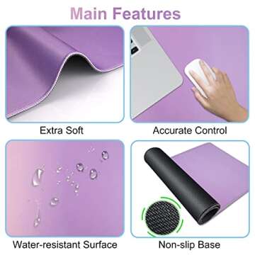 iCasso Desk Mat, Gaming Mouse Pad Wrist Support Set,4in1 XXL Large Mousepad + Keyboard Wrist Rest+Mouse Wrist Rest+Coaster Set with Ergonomic Design for Home Office Table Computer-Pink Purple