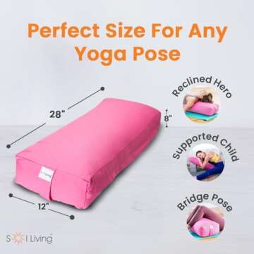Sol Living Yoga Bolster Pillow for Restorative Yoga Meditation Bolster 100% Cotton Rectangular Medit...