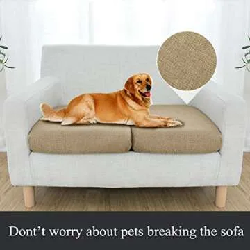 Linen Couch Cushion Covers, Sofa Cover Sofa Furniture Protector Slipcover with Bottom Tie rope, Soft Non-Slip Non-Wrinkle Non-Sticky Suitable for Chair Bench Settee Seat Loveseat Khaki 3 Pieces