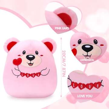 NOVBAUB Valentine's Day Bear Stuffed Animal 8 Inch Cute Pink Bear Plush Stuffed Animals for Girls Te...