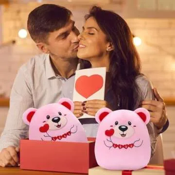 NOVBAUB Valentine's Day Bear Stuffed Animal 8 Inch Cute Pink Bear Plush Stuffed Animals for Girls Teens Love Heart Soft Stuffed Plush Pillows for Kids Teens Adults Birthday Valentine's Day Gift