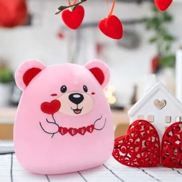 NOVBAUB Valentine's Day Bear Stuffed Animal 8 Inch Cute Pink Bear Plush Stuffed Animals for Girls Teens Love Heart Soft Stuffed Plush Pillows for Kids Teens Adults Birthday Valentine's Day Gift