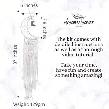 DREAMWEAVER CRAFTS Macramé Moon Dreamcatcher DIY Craft Kit – Make Your Own Bohemian Style Home Décor Wall Hanging – Rewarding Art Project for Teens or Adults