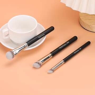 TEOYALL Contour Conceal Brush Set, 3PCS Angled Synthetic Under Eye Concealer Brush for Blending Setting Buffing with Liquid, Cream and Powder Cosmetic (270S/370S/Angled)