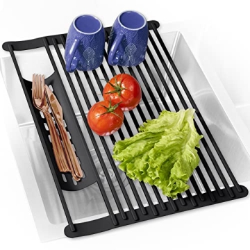 BELLE TERRE Multipurpose Roll-Up Dish Drying Rack - Silicone Wrapped, Heat-Resistant, Anti-Slip - Pe...