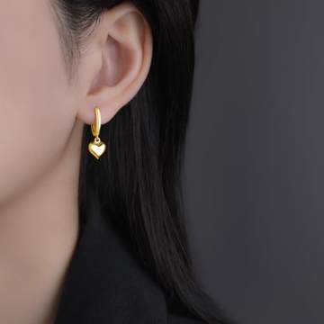 Heart-Shaped Solid 925 Silver Hoop Earrings for Women