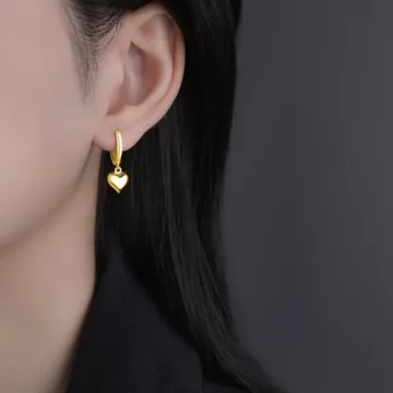 Heart-Shaped Solid 925 Silver Hoop Earrings for Women