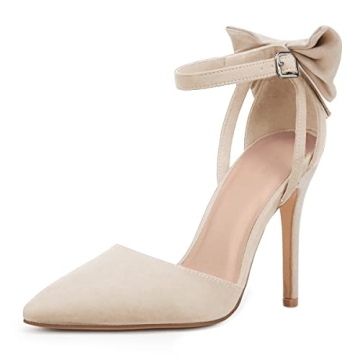 Fashare Women's High Heels Bow Tie Stiletto Wedding Pumps B-Beige