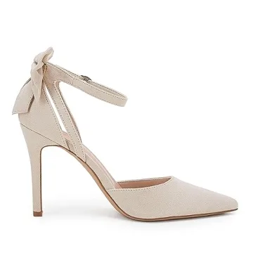 Fashare Women's High Heels Bow Tie Stiletto Wedding Pumps B-Beige