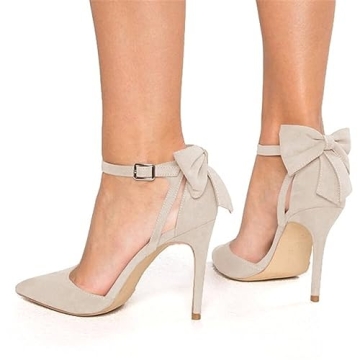 Fashare Women's High Heels Bow Tie Stiletto Wedding Pumps B-Beige