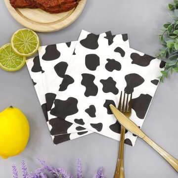 Pandecor 50 Pack 3 Layers Cow Birthday Party Supplies,6.5 x 6.5 In Paper Napkins,Cow Print Farm Animal Themed Birthday Party Decorations (Cow Print Napkins)