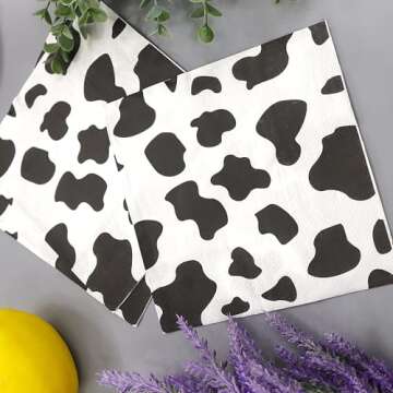 Pandecor 50 Pack 3 Layers Cow Birthday Party Supplies,6.5 x 6.5 In Paper Napkins,Cow Print Farm Animal Themed Birthday Party Decorations (Cow Print Napkins)